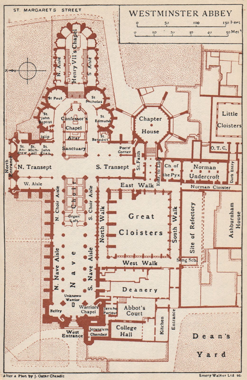 WESTMINSTER ABBEY. Vintage map plan. London 1935 old vintage chart